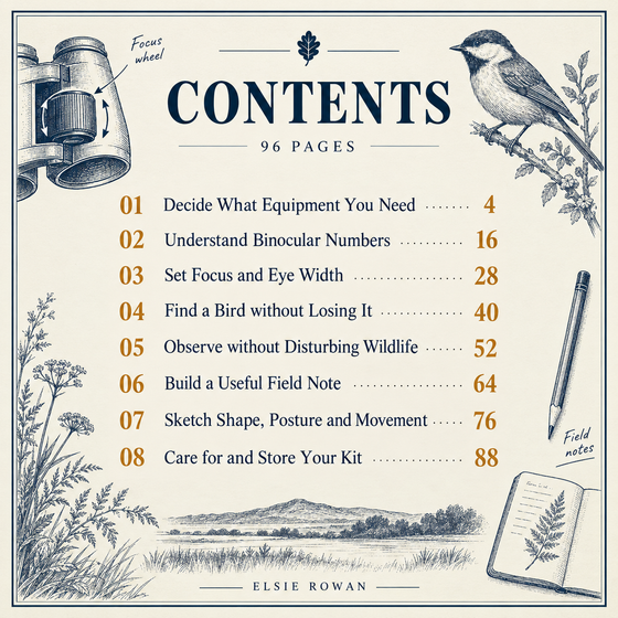 Contents pages with chapter start numbers for Binoculars & ; Field Notes.